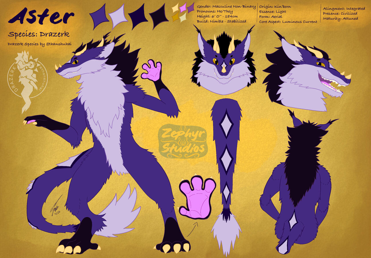 Kin Drazerk: 🌙Aster | Owned by 💛Aster | Drazerk Species by thanshuhai