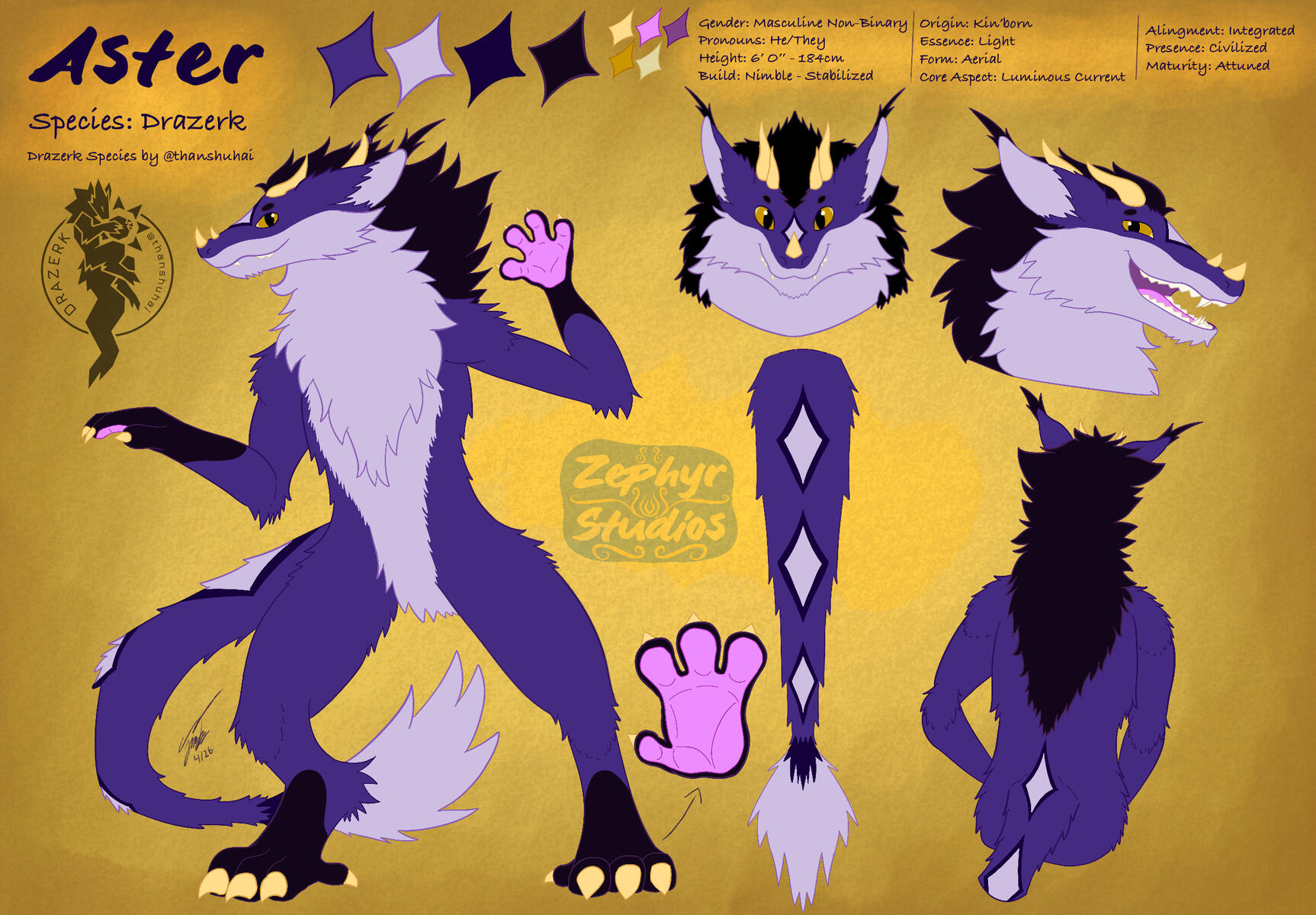 Kin Drazerk: 🌙Aster | Owned by 💛Aster | Drazerk Species by thanshuhai