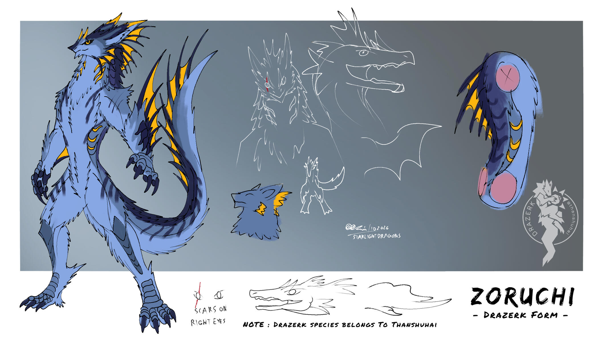 Kin Drazerk: 🌙Zoruchi | Owned by 💛le_fishe_salmonela | Drazerk Species by thanshuhai